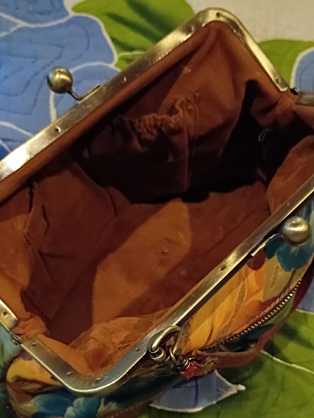 Patricia Nash Leather Bag FLoral Elsworth Satchel Blue Yellow Purse - Picture 5 of 6